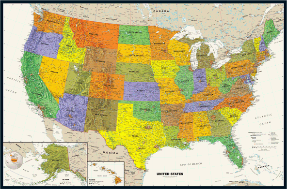 Contemporary US and World Map Classroom Pull Down 2 Map Bundle