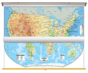 Physical US and World Map Classroom Pull Down 2 Map Bundle