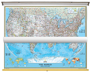 Political US and World Map Classroom Pull Down 2 Map Bundle