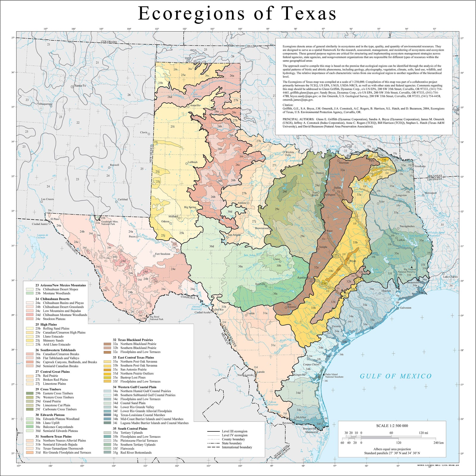 Ecoregions of Texas Map