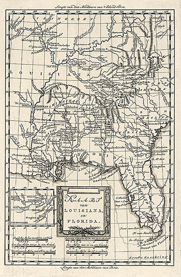 Kaart van Louisiana, en Florida 1785