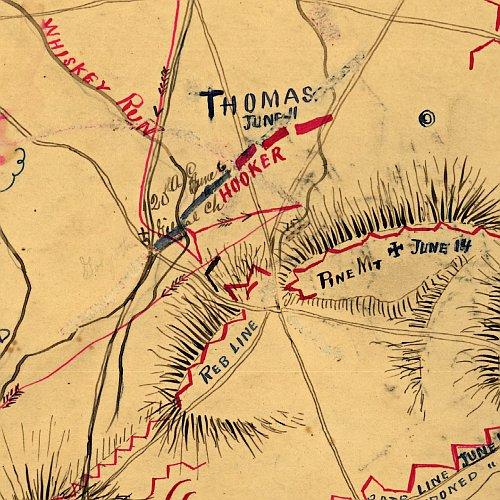 Map of the environs of Pine Mountain, Lost Mountain, Kenesaw Mountain, and Little Kenesaw Mountain by G. H. Blakeslee T. E., June 2-22, 1864