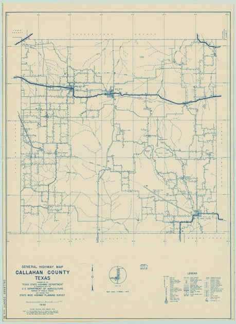 Callahan County Texas Historical Map 1936 – Texas Map Store