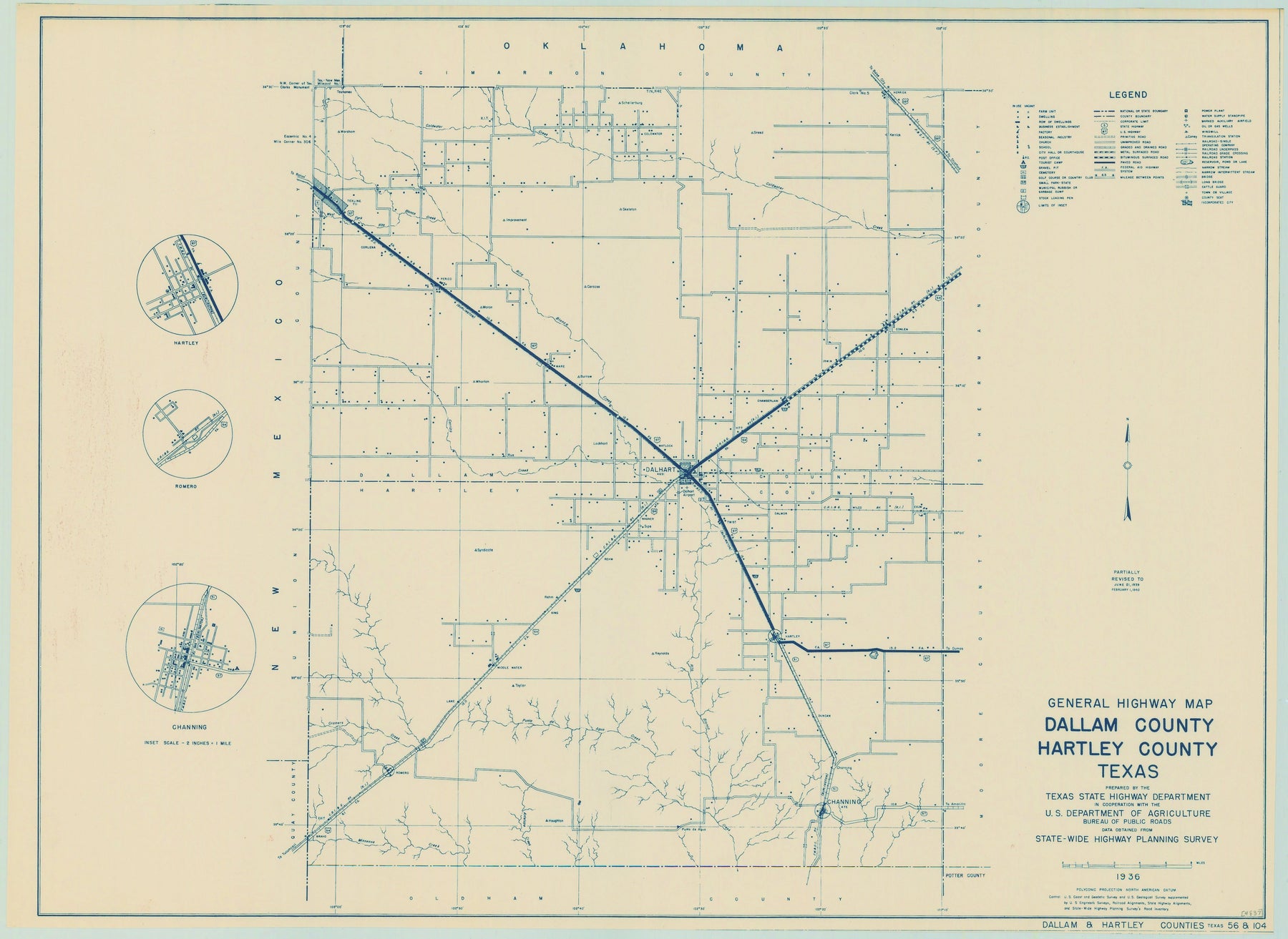Dallam and Hartley County Texas Historical Map 1936 – Texas Map Store, image size:1800x1313