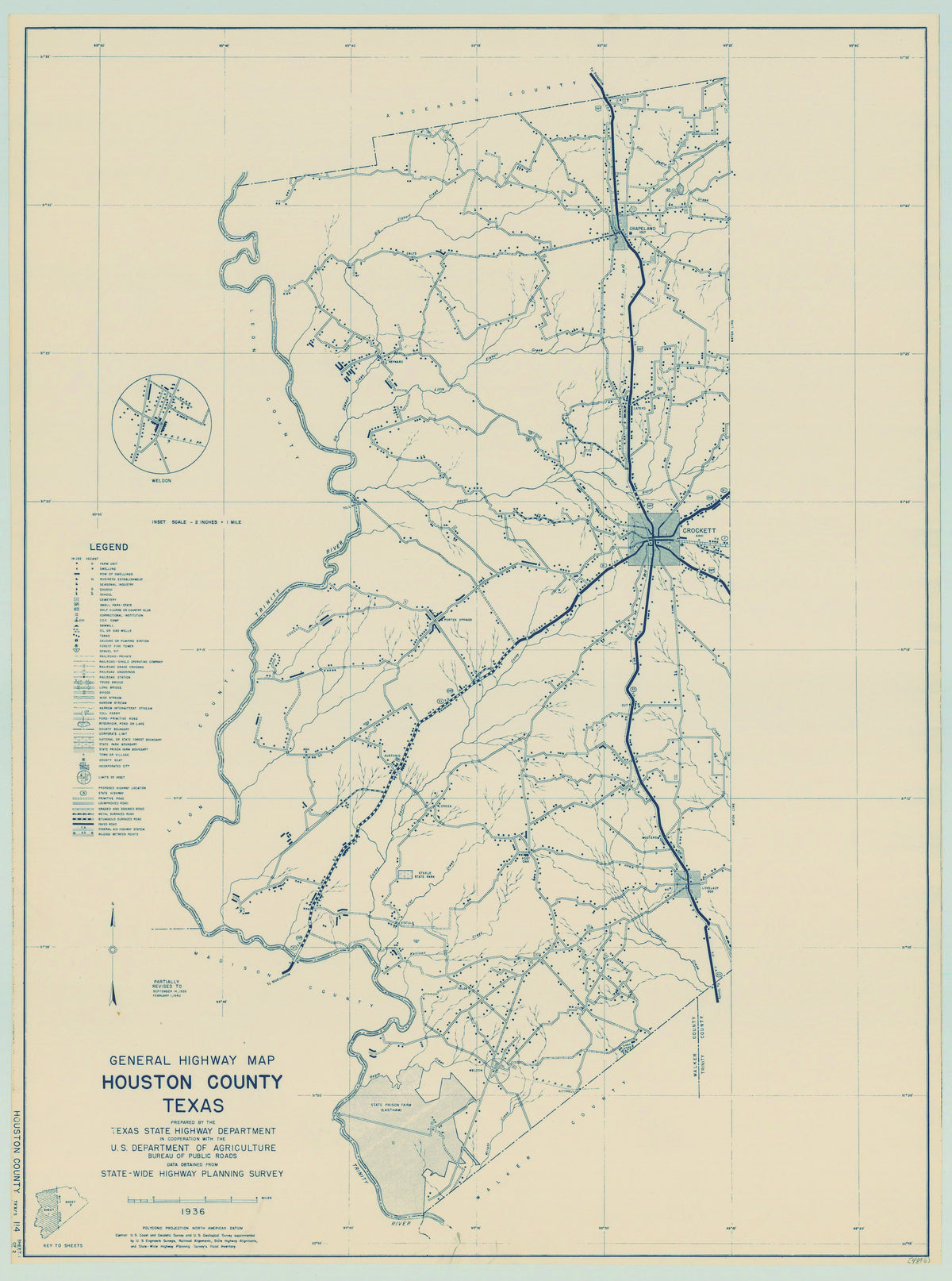 Houston County 1936, Texas Highway Dept, sheet 1 of 2