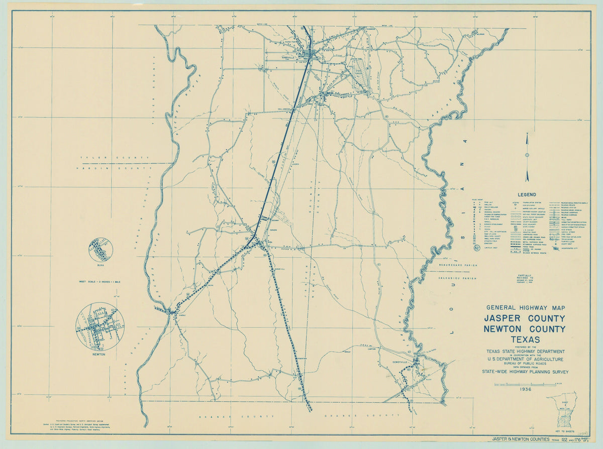 Jasper/Newton Counties 1936, Texas Highway Dept, sheet 1 of 2