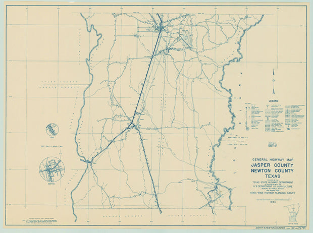 Jasper/Newton Counties 1936, Texas Highway Dept, sheet 1 of 2