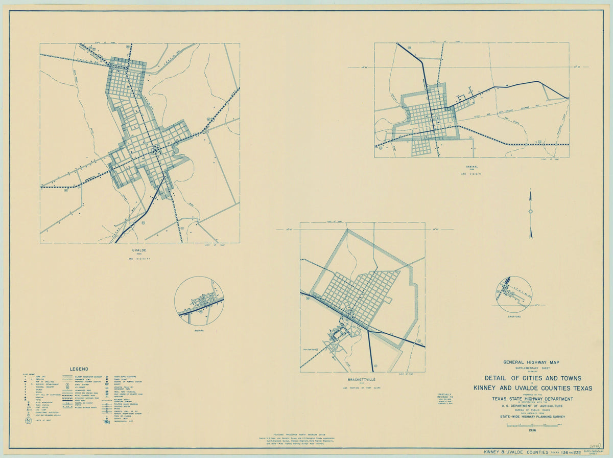 Kinney/Uvalde Counties 1936, Texas Highway Dept, supp. sheet 1 of 1