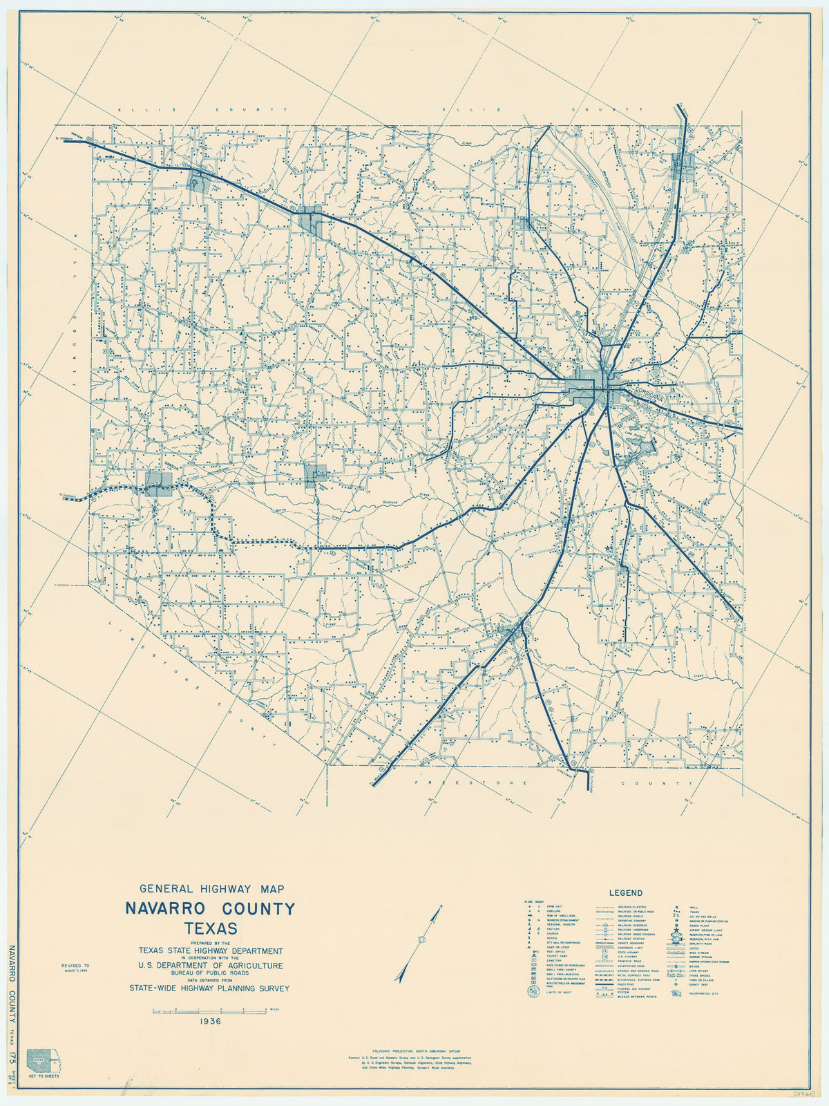 Navarro County 1936, Texas Highway Dept, sheet 1 of 2