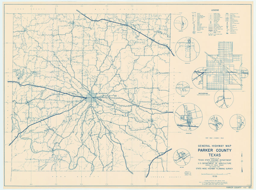 Parker County Texas Historical Map 1936 – Texas Map Store