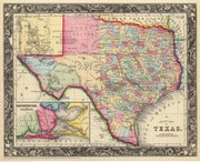 1860 Pre-Civil War County Map of Texas by S.A. Mitchell