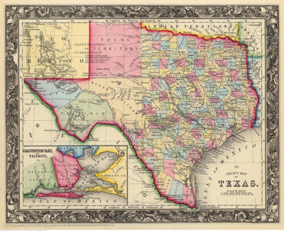 1860 Pre-Civil War County Map of Texas by S.A. Mitchell