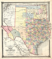 1872 Texas Counties and Indian Territory Map