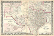 1876 County Map of Texas by S.A. Mitchell