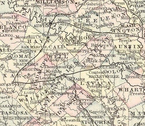 1876 County Map of Texas by S.A. Mitchell