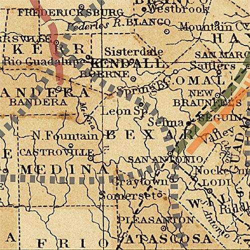 1876 Great Texas & Southwestern Cattle Trails Map, Second Edition