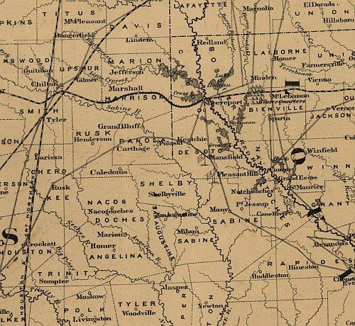 Campaign map of Texas, Louisiana and Arkansas 1871