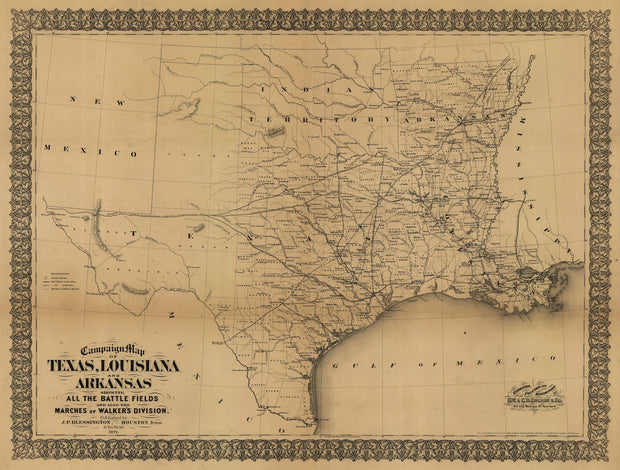 Campaign map of Texas, Louisiana and Arkansas 1871