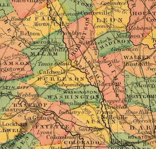 1855 Texas County Map by J.H. Colton