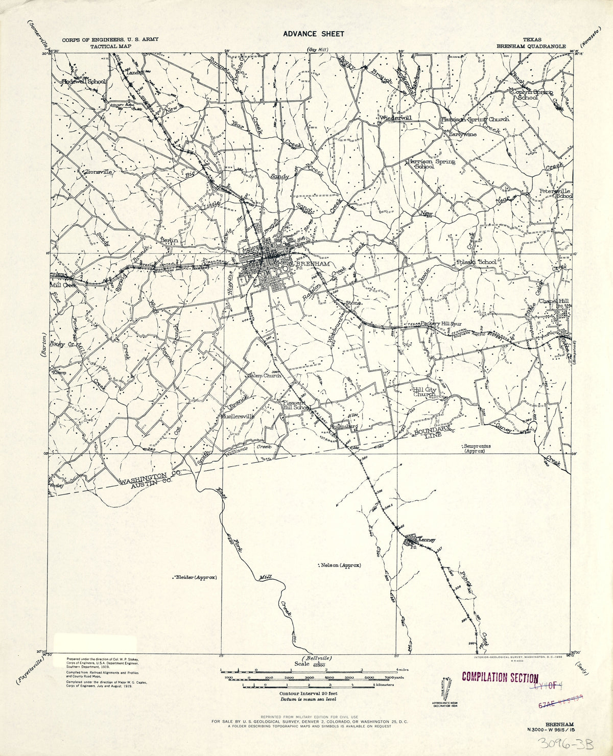 Brenham 1919, US Army Corps of Engineers
