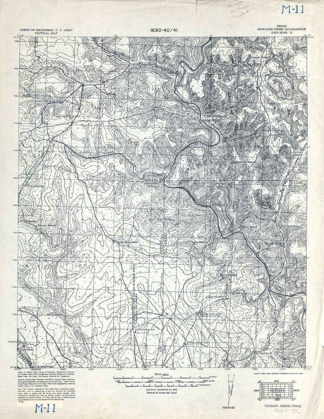 米軍　アメリカ軍　自衛隊　アンティーク　 古地図　ミリタリー　ビンテージ Crockett County Texas historical topographic Map – Texas Map Store