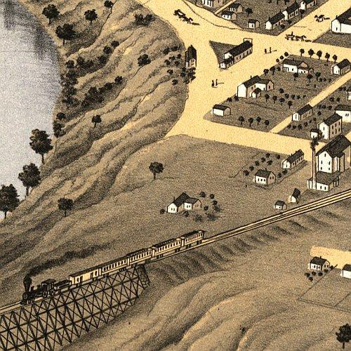 Bird's eye view of Danville, Illinois by A. Ruger, 1869