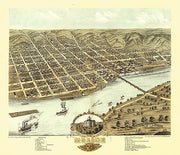 Bird's eye view of Moline, Illinois by A. Ruger, 1869