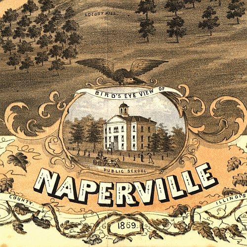 Bird's eye view of Naperville, Illinois by A. Ruger, 1869