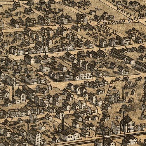 Bird's eye view of Peoria, Illinois by A. Ruger, 1867