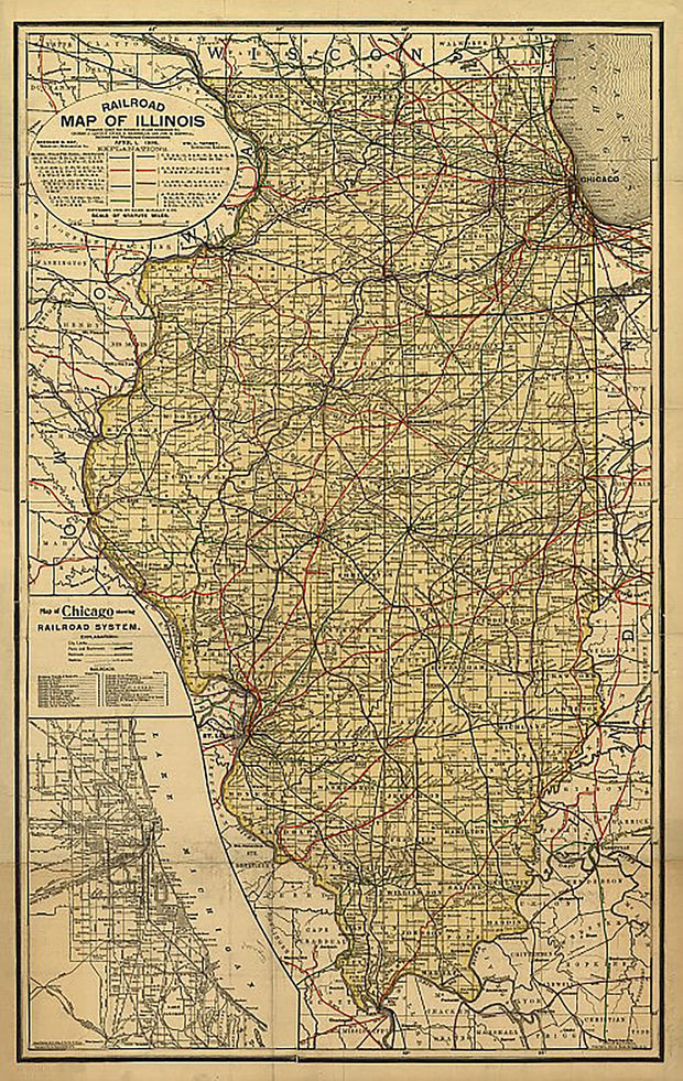 Railroad Map of Illinois by Rand McNally and Company, 1898