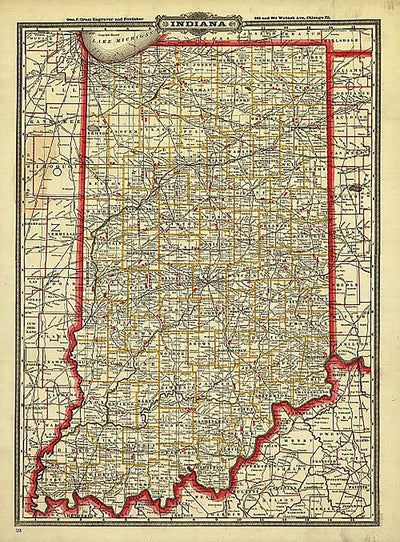 Cram's Township and Rail Road Map of Indiana, 1888