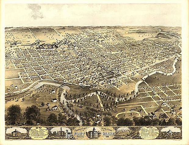Bird's eye view of the city of Fort Wayne, Indiana by A. Ruger, 1868