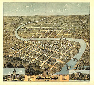 Bird's eye view of the city of Frankfort, the capital of Kentucky by A. Ruger, 1871