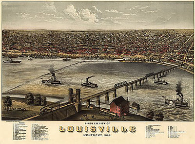 Bird's eye view of Louisville, Kentucky by A. Ruger, 1876