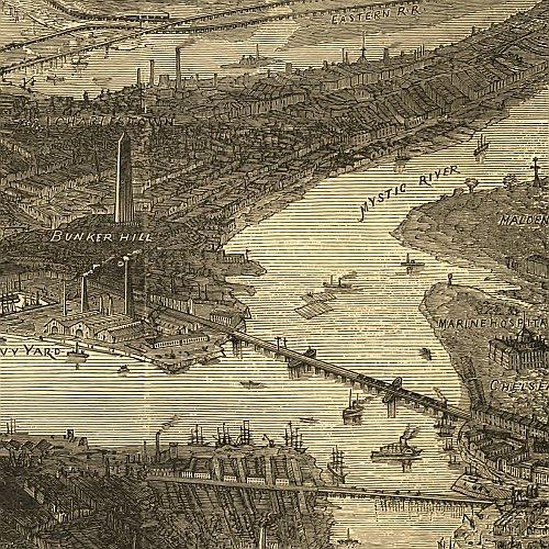 Bird's-eye view of Boston by T. Sulman, 1870s
