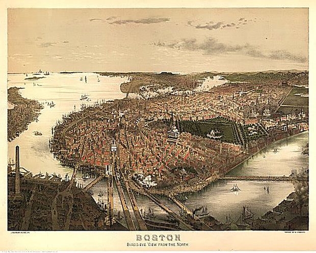 Boston bird's-eye view from the north by J. Bachman, 1877