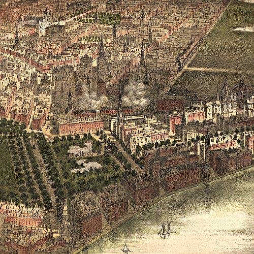 Boston bird's-eye view from the north by J. Bachman, 1877