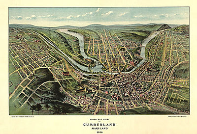 Bird's eye view of Cumberland, Maryland, 1906