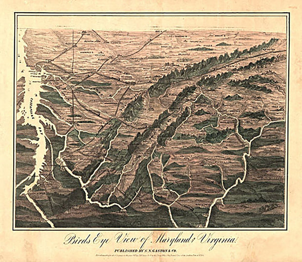 Birds eye view of Maryland and Virginia, 1861