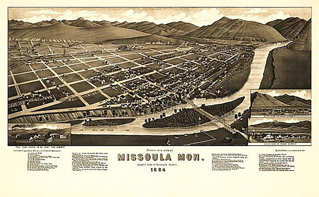 Bird's eye view of Missoula, Montana by Henry Wellge, 1884