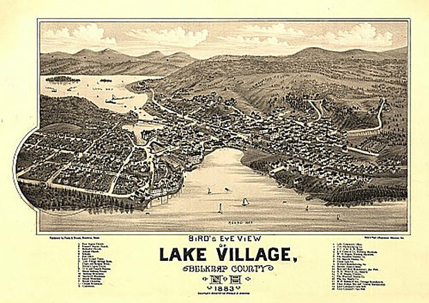 Bird's eye view of Lake Village, New Hampshire by Beck & Pauli, 1883