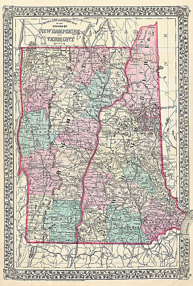 County and Township Map of the States of New Hampshire and Vermont by S. A. Mitchell, 1877