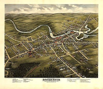 Bird's eye view of Rochester, New Hampshire by J. J. Stoner, 1877
