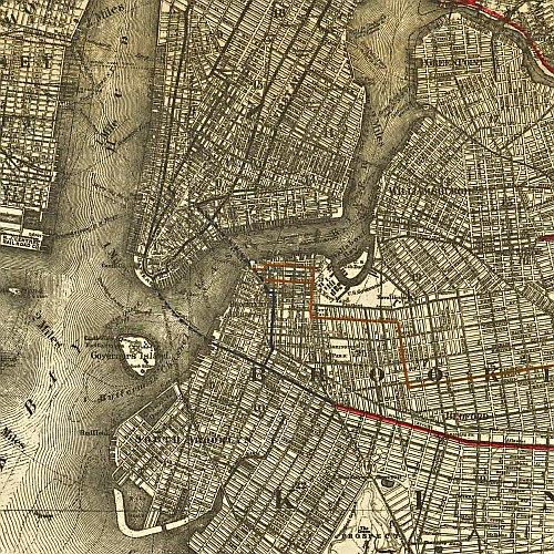 Map of New York City, Brooklyn, and vicinity showing surface & elevated railroads... 1885