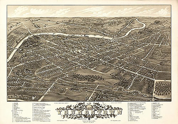 Panoramic view of the city of Youngstown, Ohio by A. Ruger, 1882