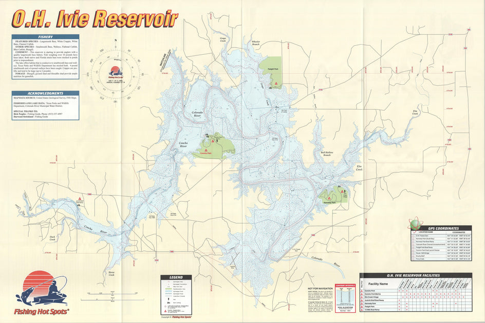 O.H. Ivie Reservoir fishing map Texas Map Store