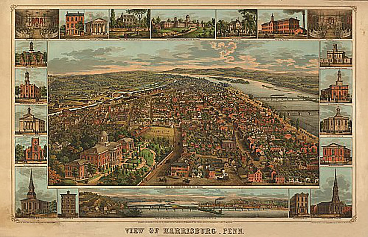 Harrisburg, Pennsylvania by E. Sachse & Co, 1855