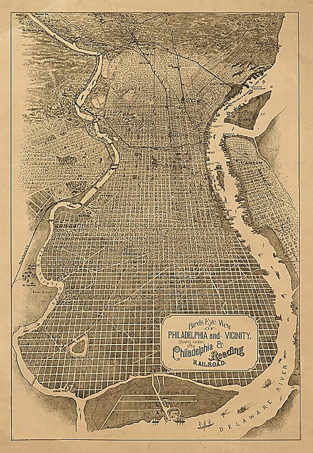 Birds eye view of Philadelphia and vicinity showing location of the Philadelphia & Reading Railroad, 1870(?)