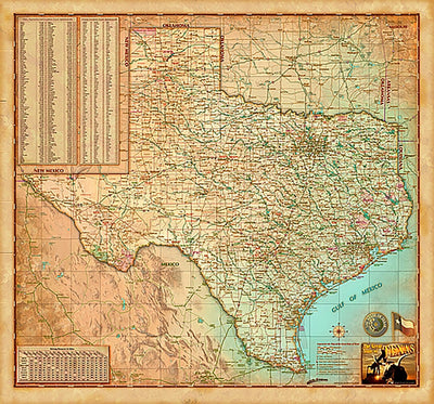 Antiqued Texas Wall Map by Compart Maps