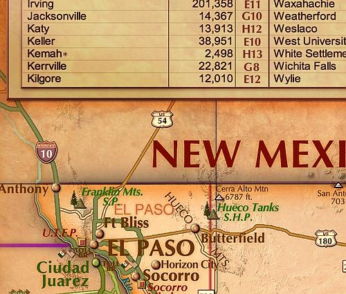 Antique Style Texas Wall Map